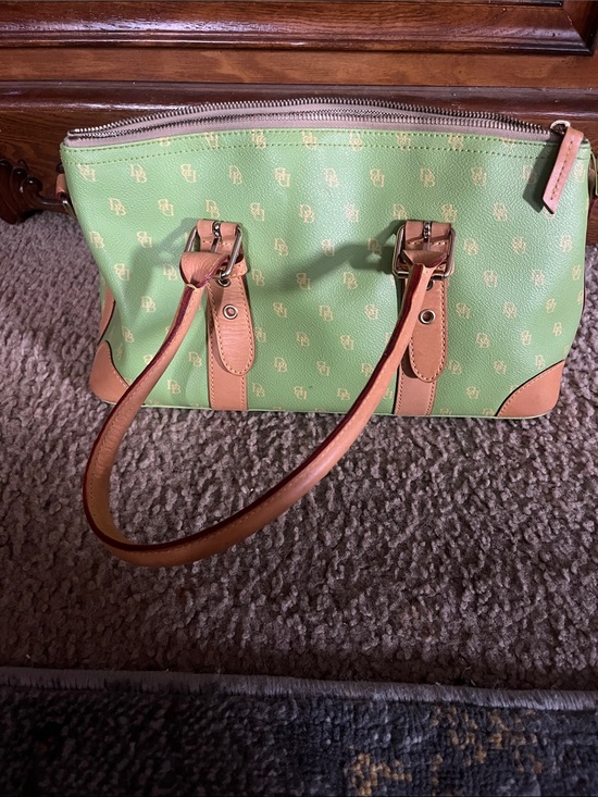 Dooney & Bourke Handbags - Vintage Dooney & Bourke Green Tote with Tan Trim